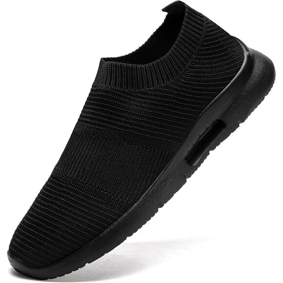 Mens Slip On Walking Shoes Mens Running Black Mesh Breathable Tennis Sneakers - Picture 1 of 7